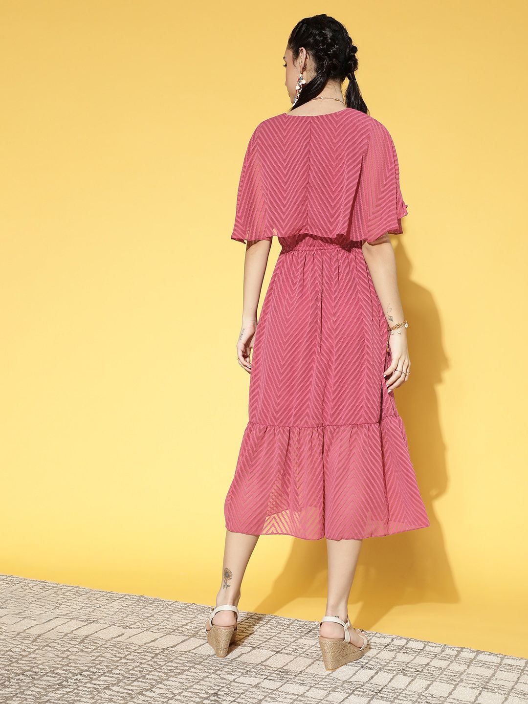 Athena Women Alluring Fuchsia Self-Design Volume Play Dress