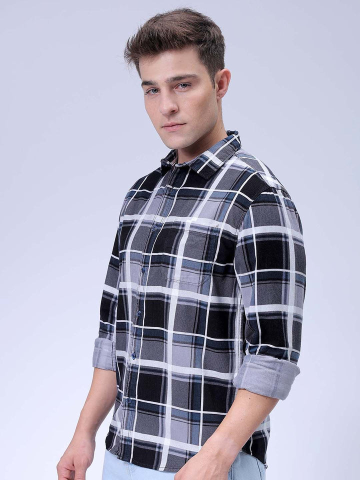 The Indian Garage Co Pure Cotton Spread Collar Tartan Checked Casual Shirt