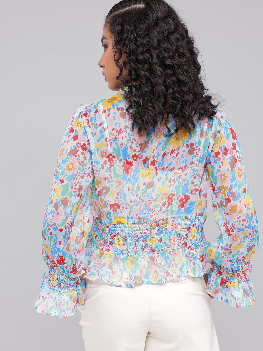 Dressberry Floral Fest Smocked Semi Sheer A-Line Top