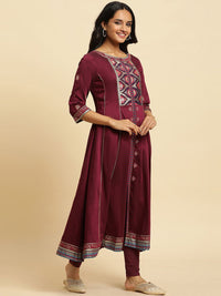 W Purple Ethnic Motifs Yoke Design Gotta Patti A-Line Kurta