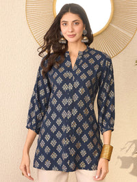 KALINI Floral Print Mandarin Collar Top