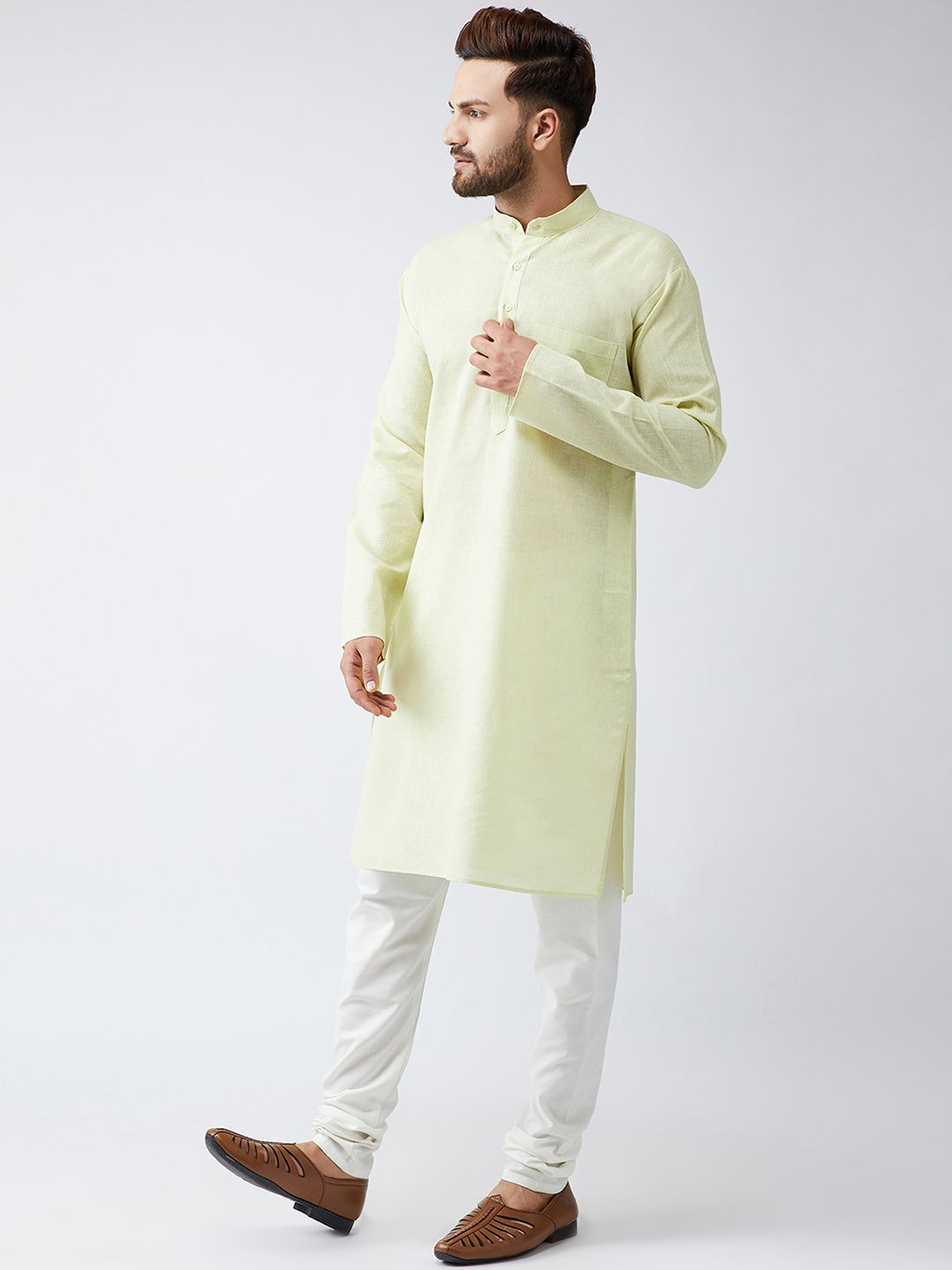 SOJANYA Kurta Lurus Pepejal Hijau Limau Lelaki