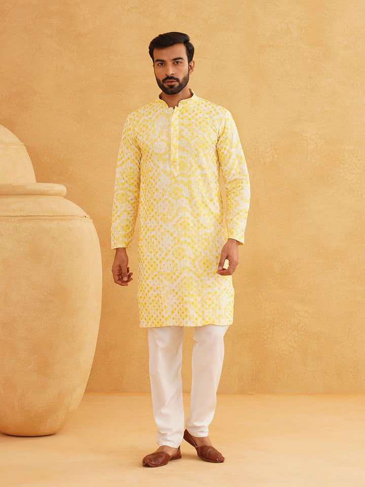SOJANYA Geometric Embroidered Mandarin Collar Sequined Pure Cotton Straight Kurta