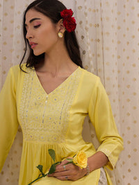 Indo Era Geometric Printed V-Neck Three-Quarter Sleeves Kurta