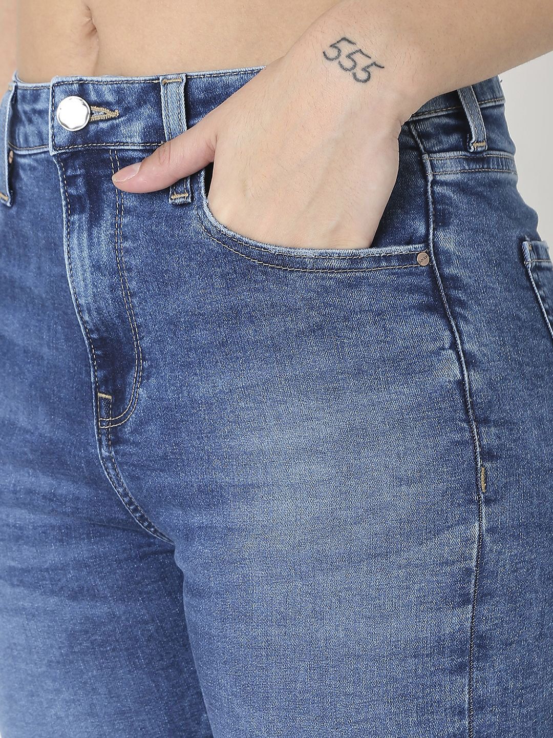 SPYKAR Women Skinny Fit High-Rise Low Distress Light Fade Stretchable Jeans