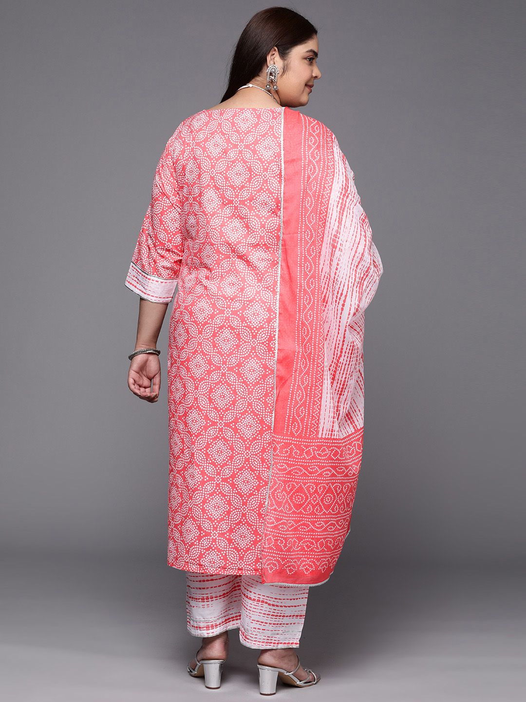 EXTRA LOVE BY LIBAS Plus Size Bandhani Printed Gotta Patti Pure Cotton Kurta Set