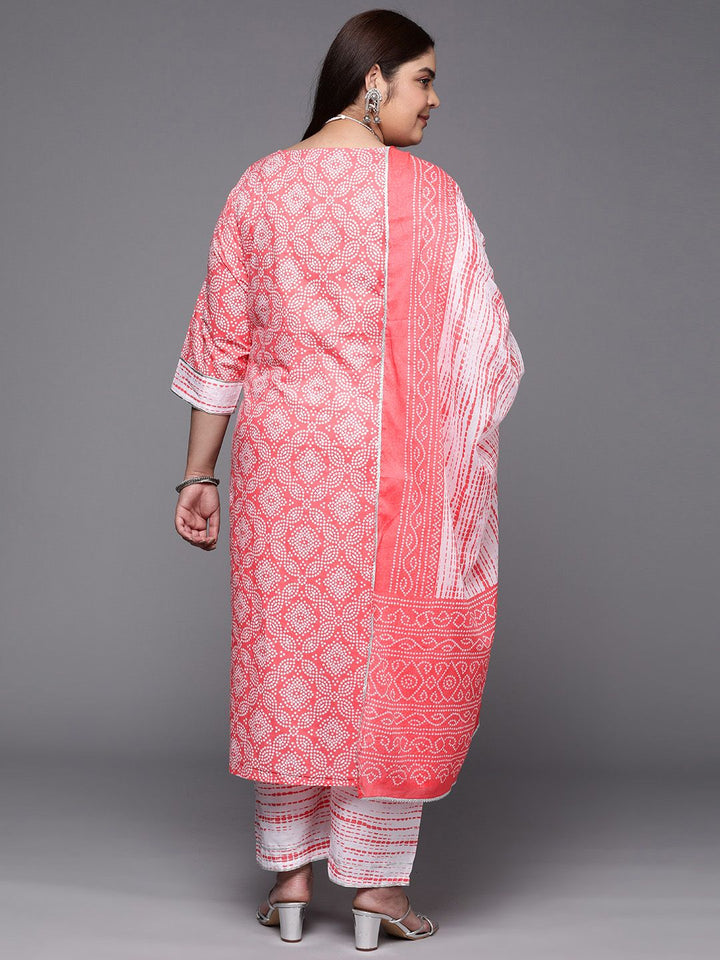 EXTRA LOVE BY LIBAS Plus Size Bandhani Printed Gotta Patti Pure Cotton Kurta Set