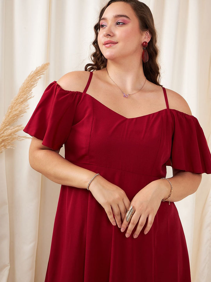 Berrylush Curve Merah Plus Saiz Tali Bahu Tunggal Maksi Maxi Pakaian Maxi