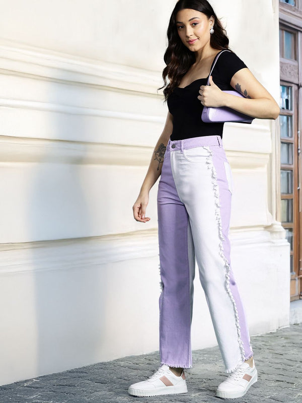 DressBerry Women Straight Fit Colourblocked Stretchable Jeans