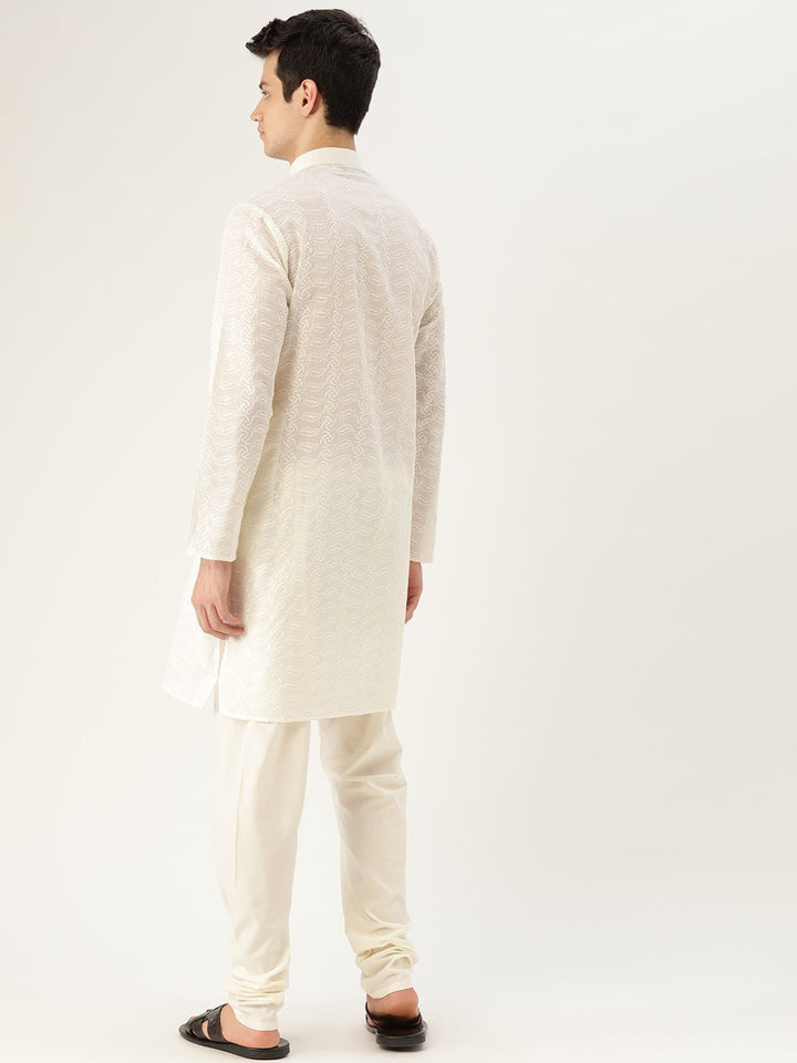 SOJANYA Men Off-White Chikankari Embroidered Semi-Sheer Straight Kurta