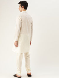 SOJANYA Men Off-White Chikankari Embroidered Semi-Sheer Straight Kurta