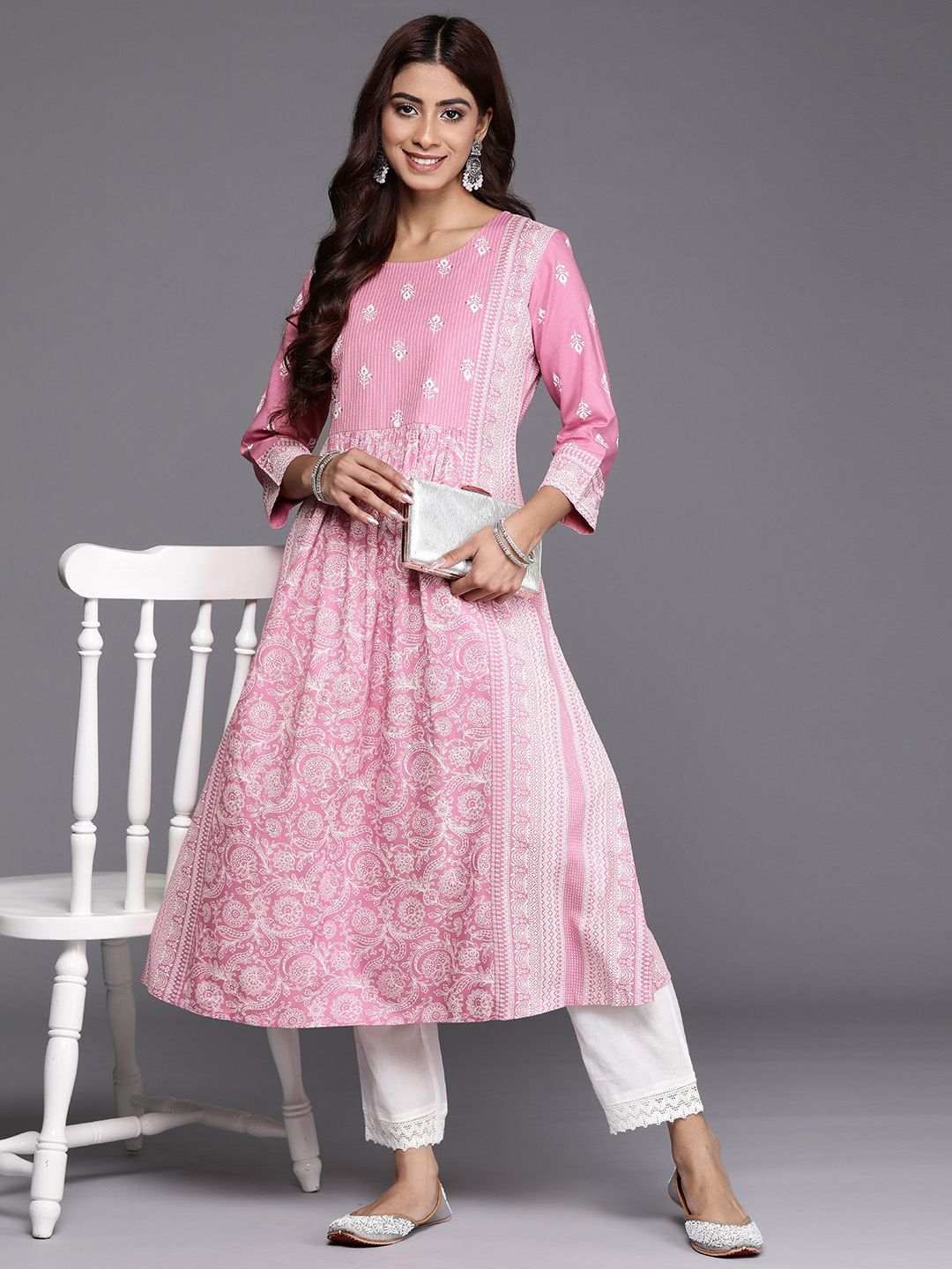 Indo Era Women Ethnic Motifs Printed Kantha Work Kurta