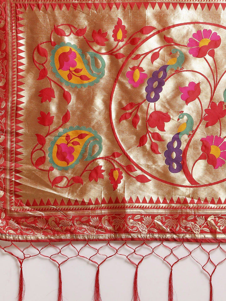 Saree mall Floral Woven Design Zari Silk Blend Banarasi Sarees