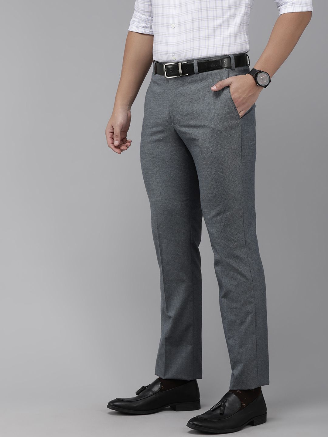 Park Avenue Men Blue Smart Fit Solid Formal Trousers