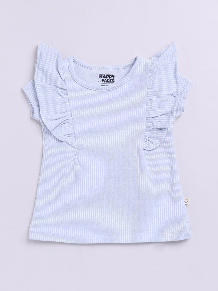 Happy Faces Girls Striped Ruffles Detail Pure Cotton Top