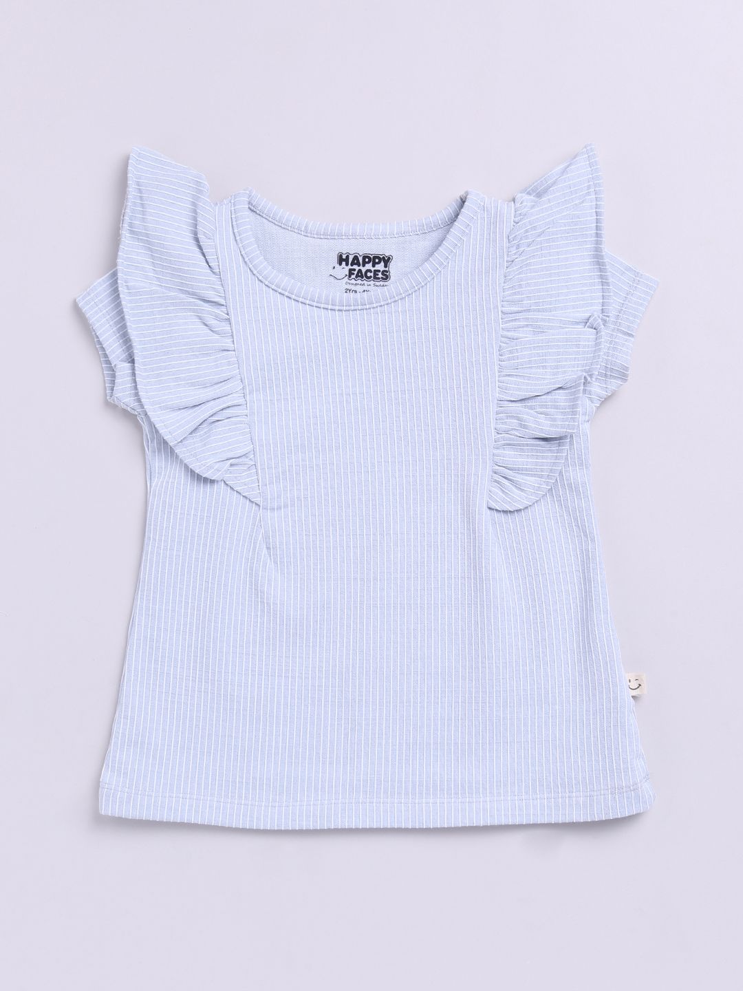 Happy Faces Girls Striped Ruffles Detail Pure Cotton Top