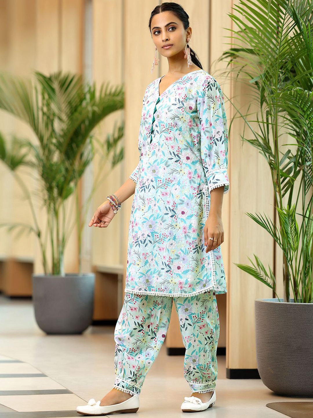 Libas Floral Printed Straight Pure Cotton Kurta with Salwar