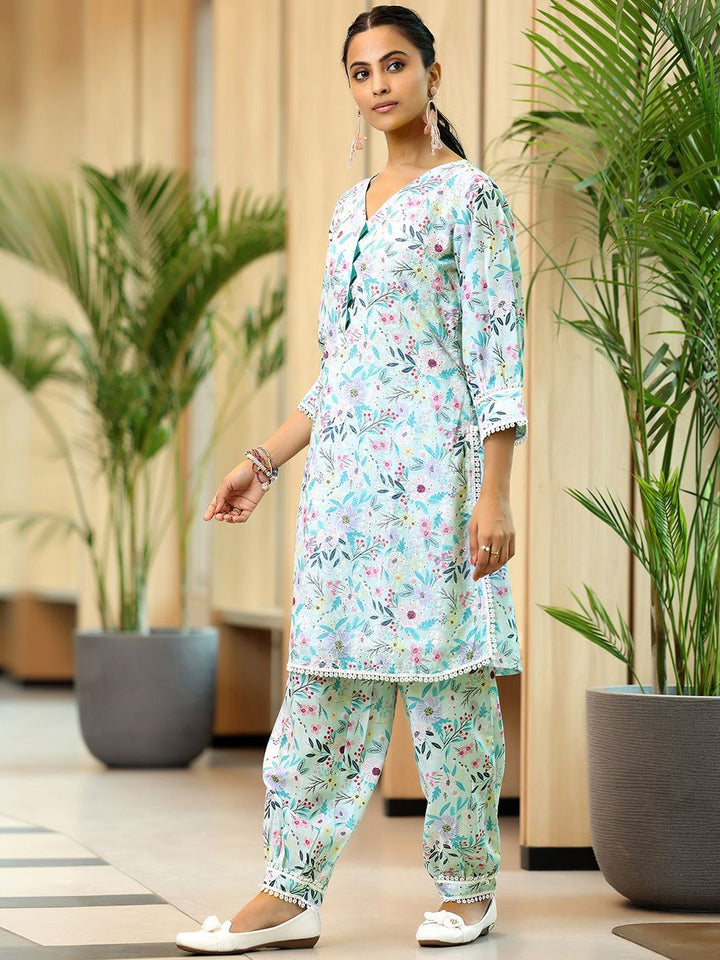 Libas Floral Printed Straight Pure Cotton Kurta with Salwar