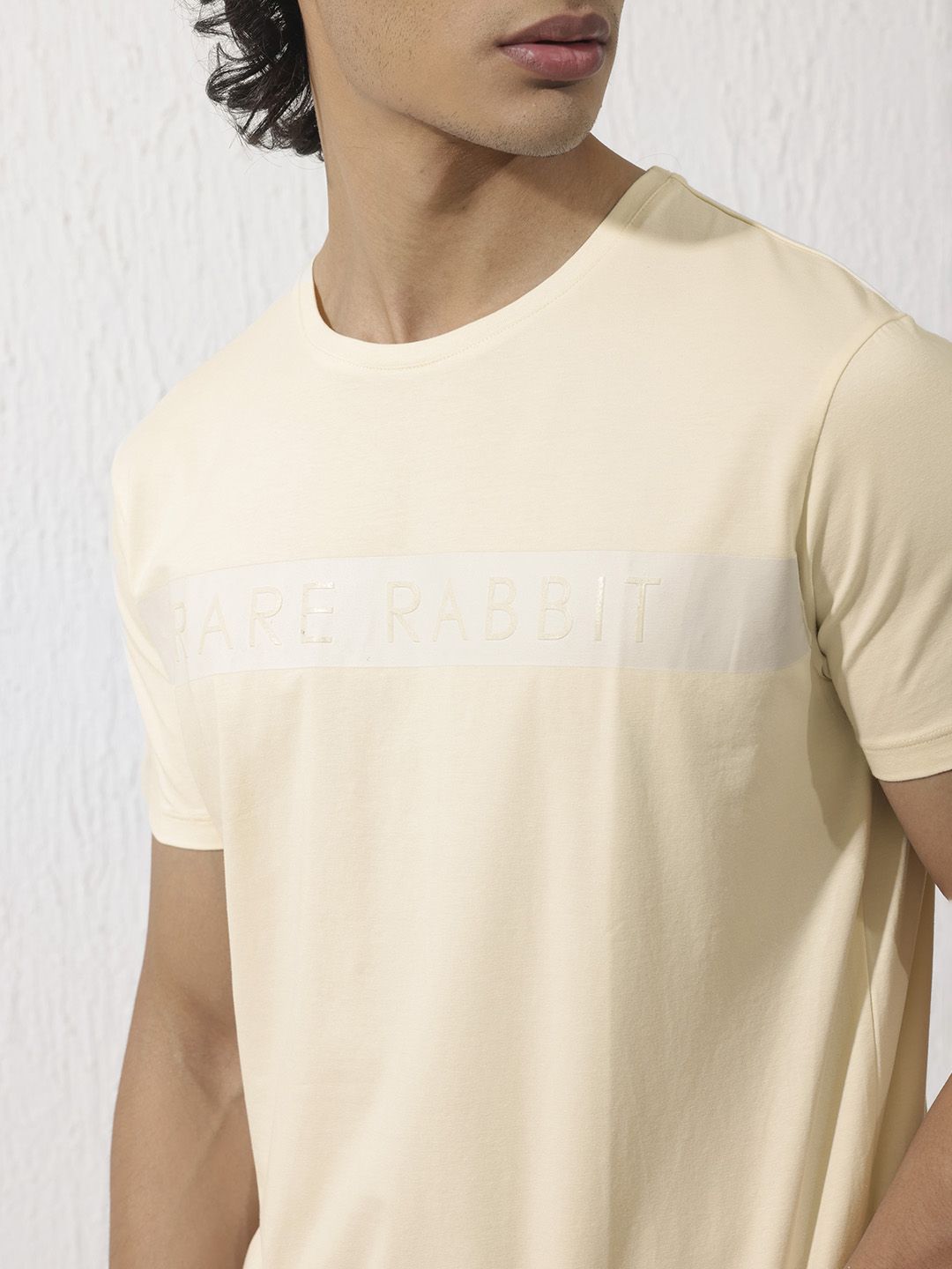 RARE RABBIT Men Eloise Round Neck Typography Printed Cotton Slim Fit T-Shirt