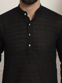 SOJANYA Men Black Chikankari Embroidered Pure Cotton Kurta