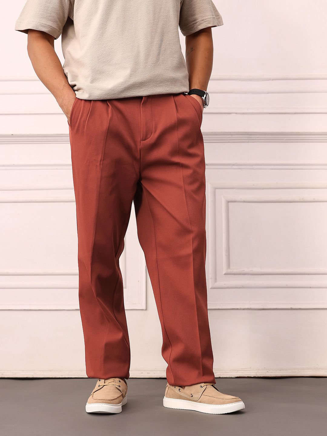 Mr Bowerbird Men Pleated Mid-Rise Liberal Fit Trousers