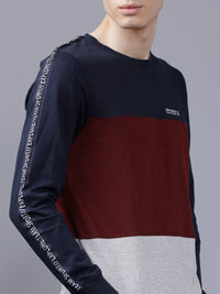 The Indian Garage Co Men Navy Blue & Maroon Colourblocked Hooded Sweatshirt