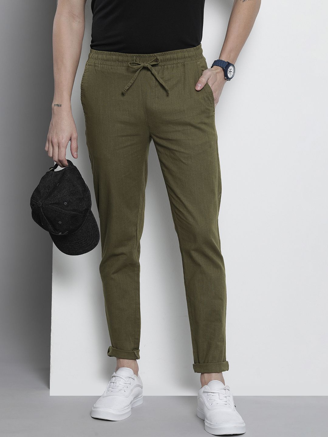 The Indian Garage Co Men Slim Fit Pure Cotton Trousers