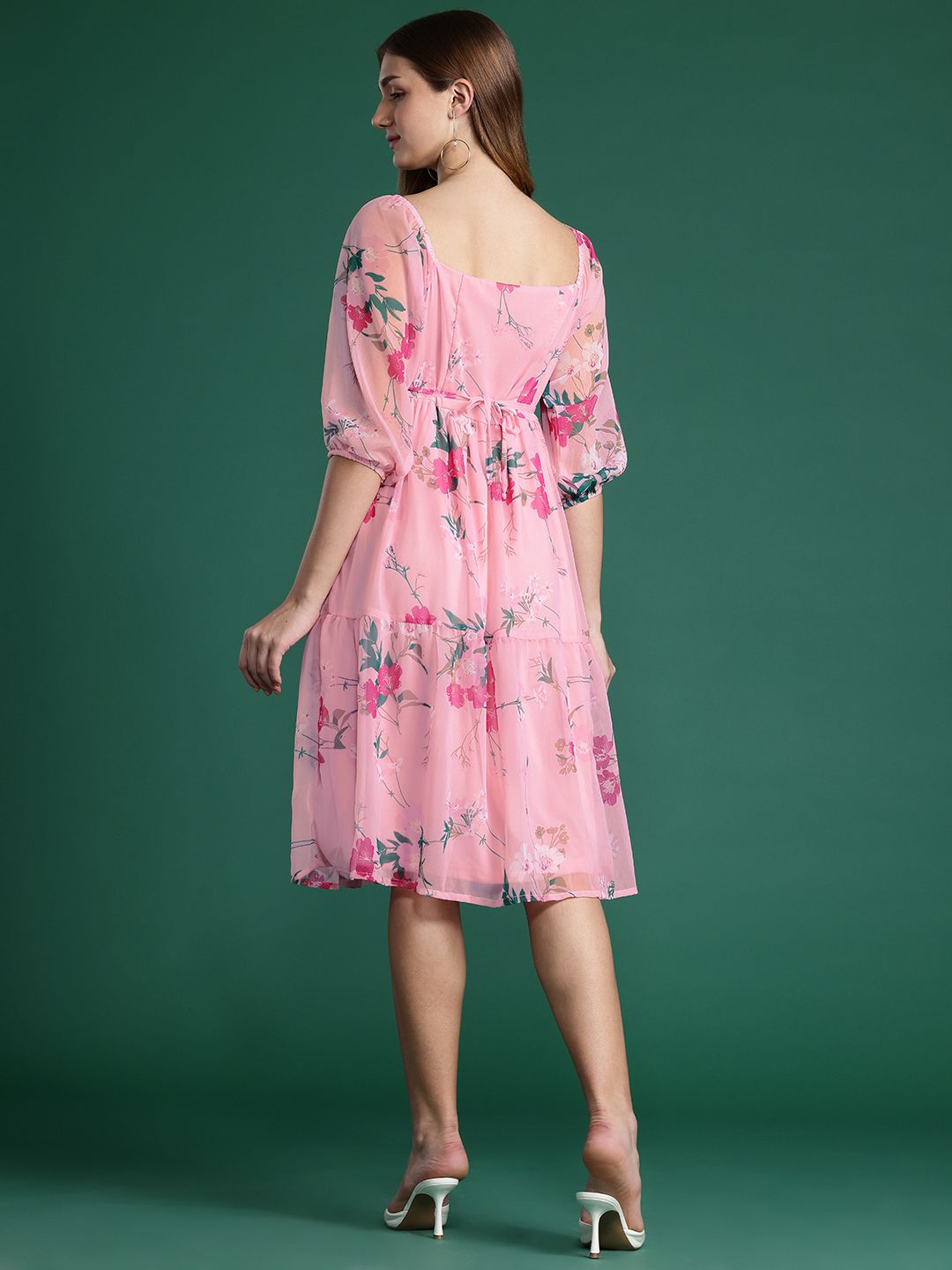DressBerry Floral Print Puff Sleeve A-Line Dress