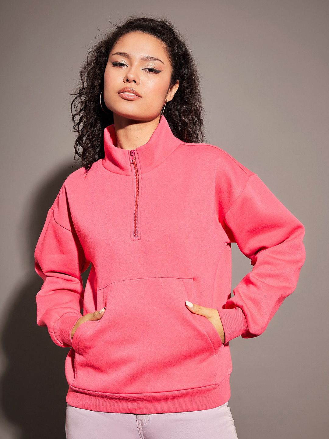 SASSAFRAS Pink Mock Collar Sweatshirt