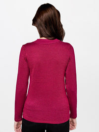 AND Burgundy Solid Round Neck Top