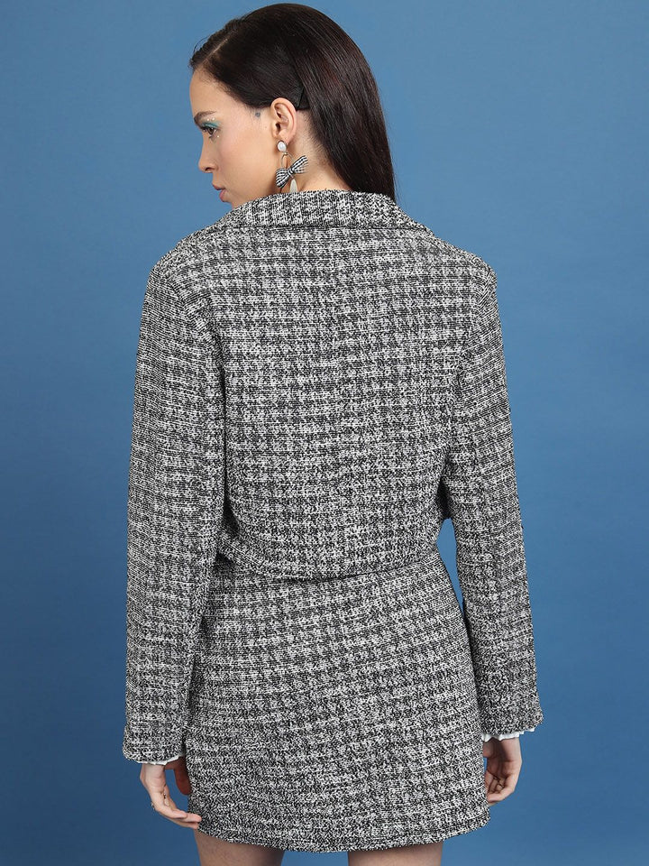 Tokyo Talkies Tweed Cropped Blazer With Mini Skirt Co-Ords
