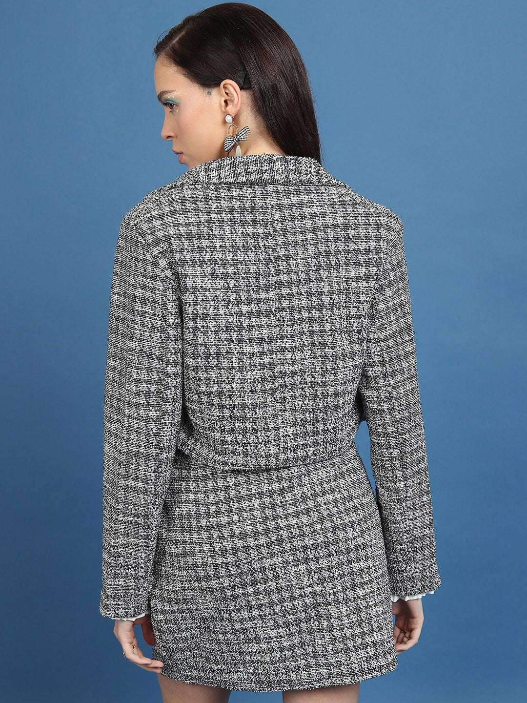 Tokyo Talkies Tweed Cropped Blazer With Mini Skirt Co-Ords