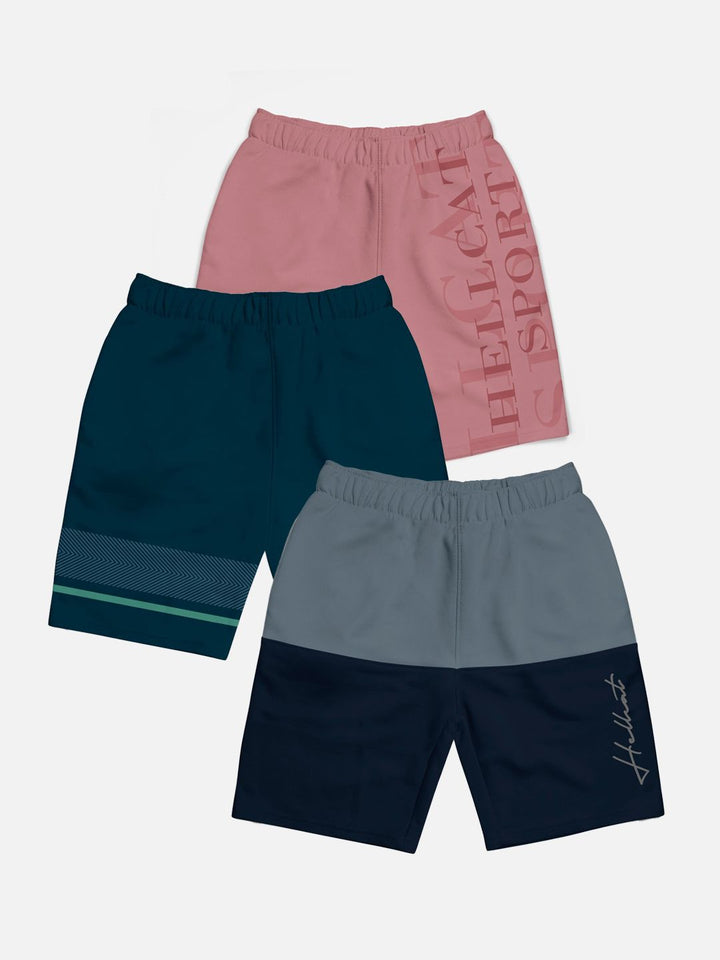 HELLCAT Boys Pack Of 3 Typography Printed Regular Shorts