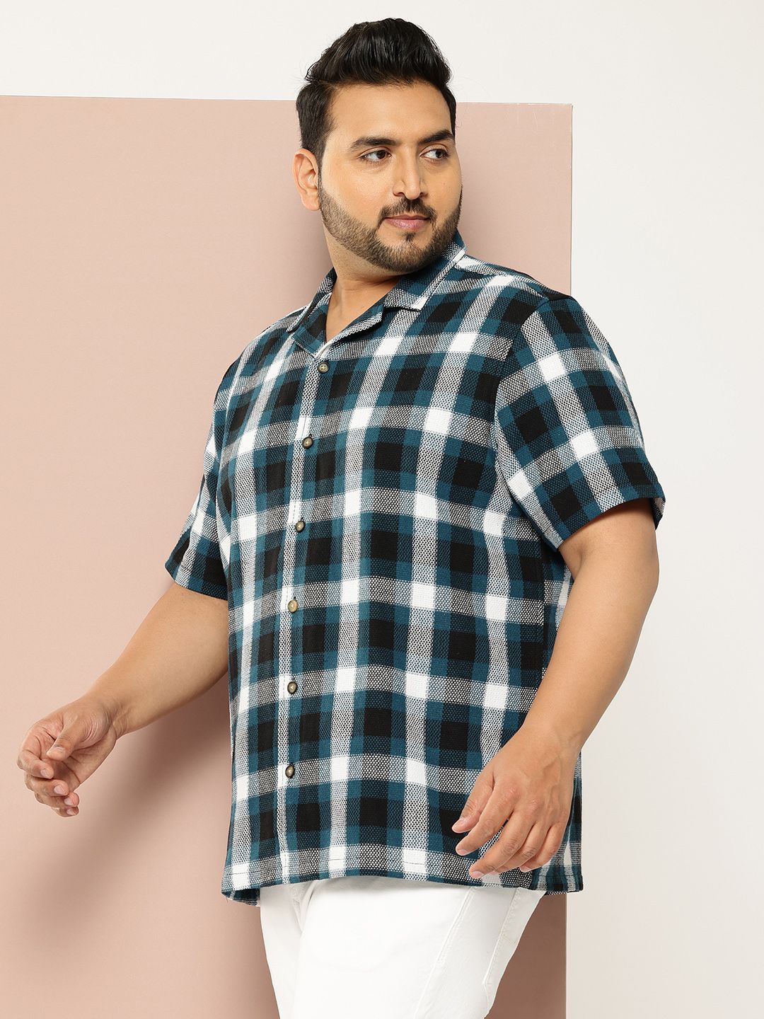 Thomas Scott Plus Size Windowpane Checks Casual Shirt