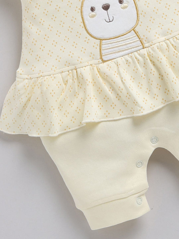 Moms Love Infant Girls Printed Cotton Rompers with Applique Detail