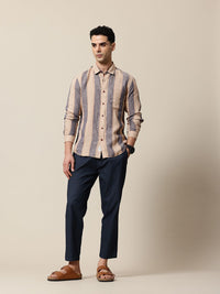 Mr Bowerbird Striped Tailored Fit Opaque Linen Casual Shirt
