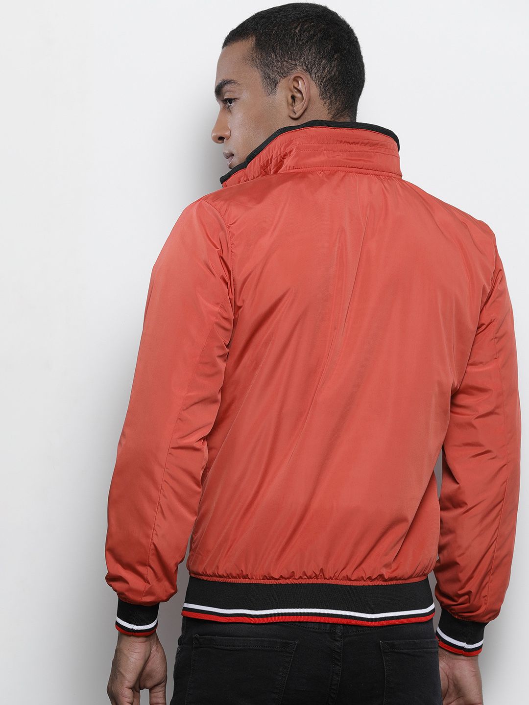 The Indian Garage Co Men Orange Solid Biker Jacket