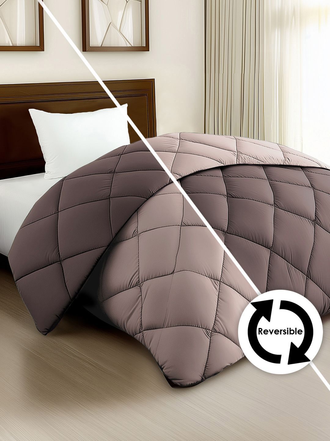 Story@home Browm & Beige Solid Reversible 240 GSM Heavy Winter Single Bed Comforter
