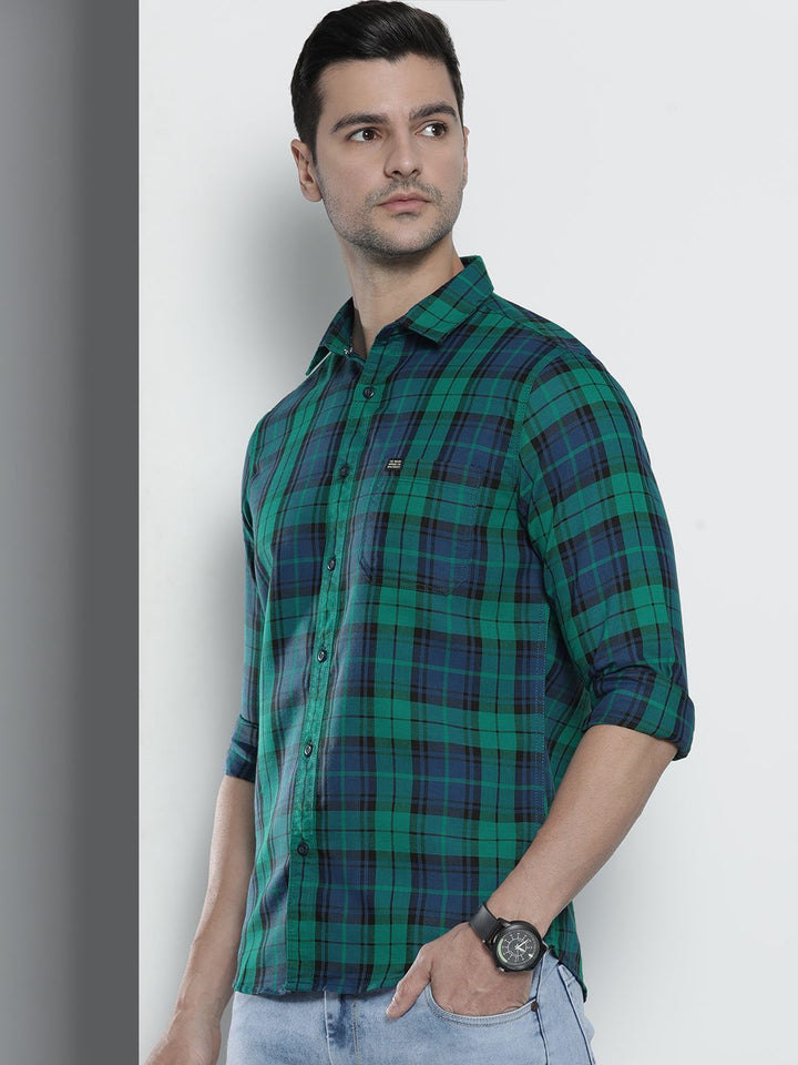 The Indian Garage Co Men Blue & Green Comfort Fit Checked Casual Shirt