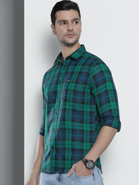 The Indian Garage Co Men Blue & Green Comfort Fit Checked Casual Shirt