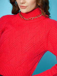 STREET 9 Cable Knit Self Design High Neck Acrylic Pullover