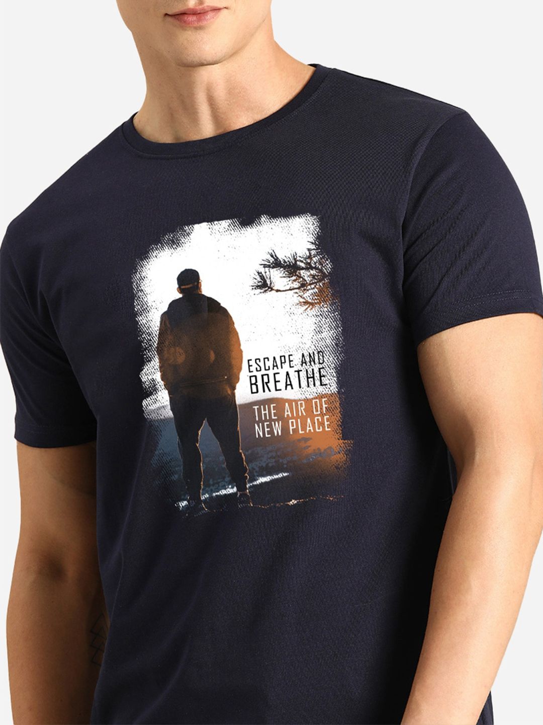 Bewakoof Men Navy Blue Typography Printed T-shirt
