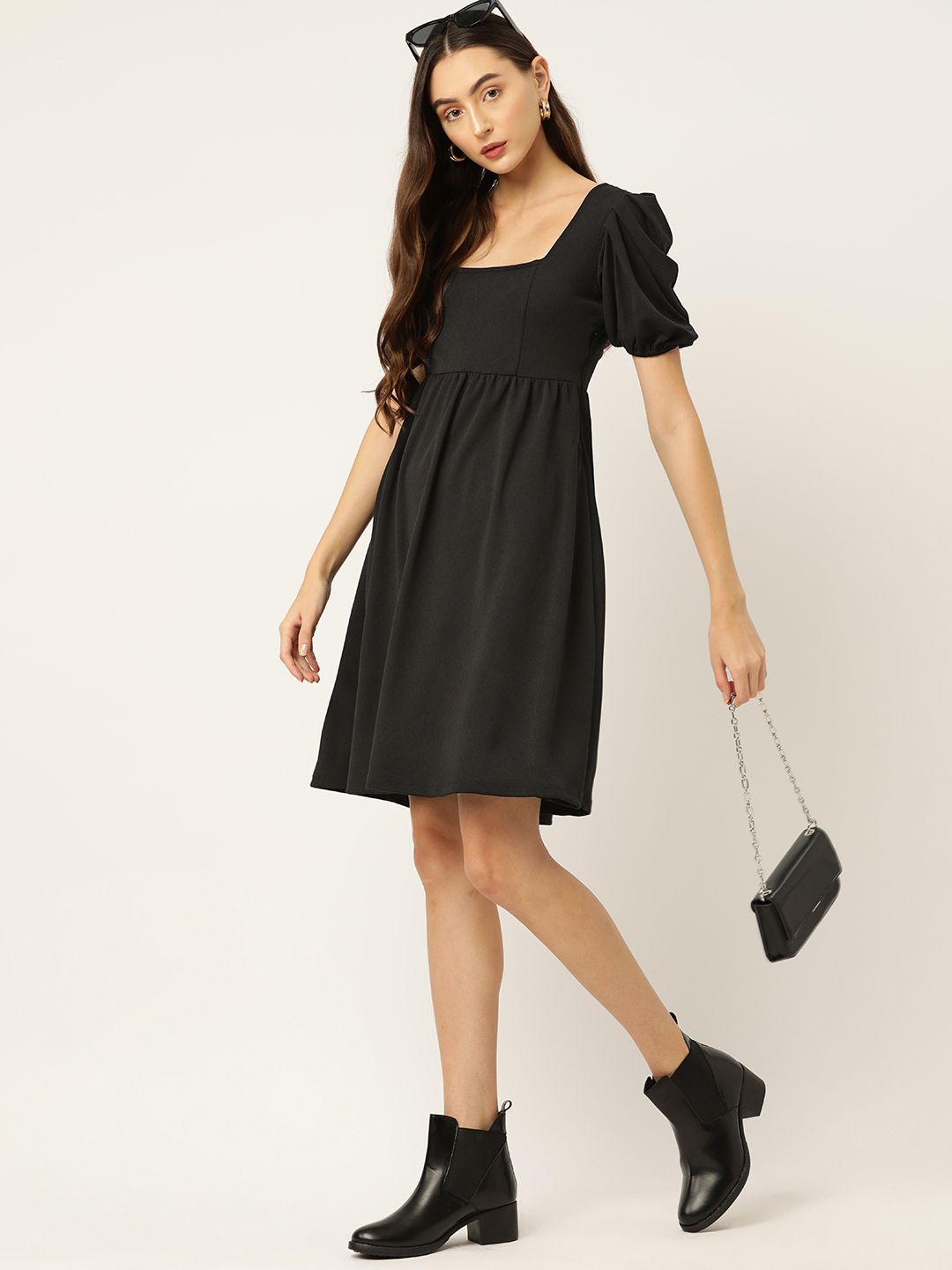 DressBerry Puff Sleeve A-Line Midi Dress