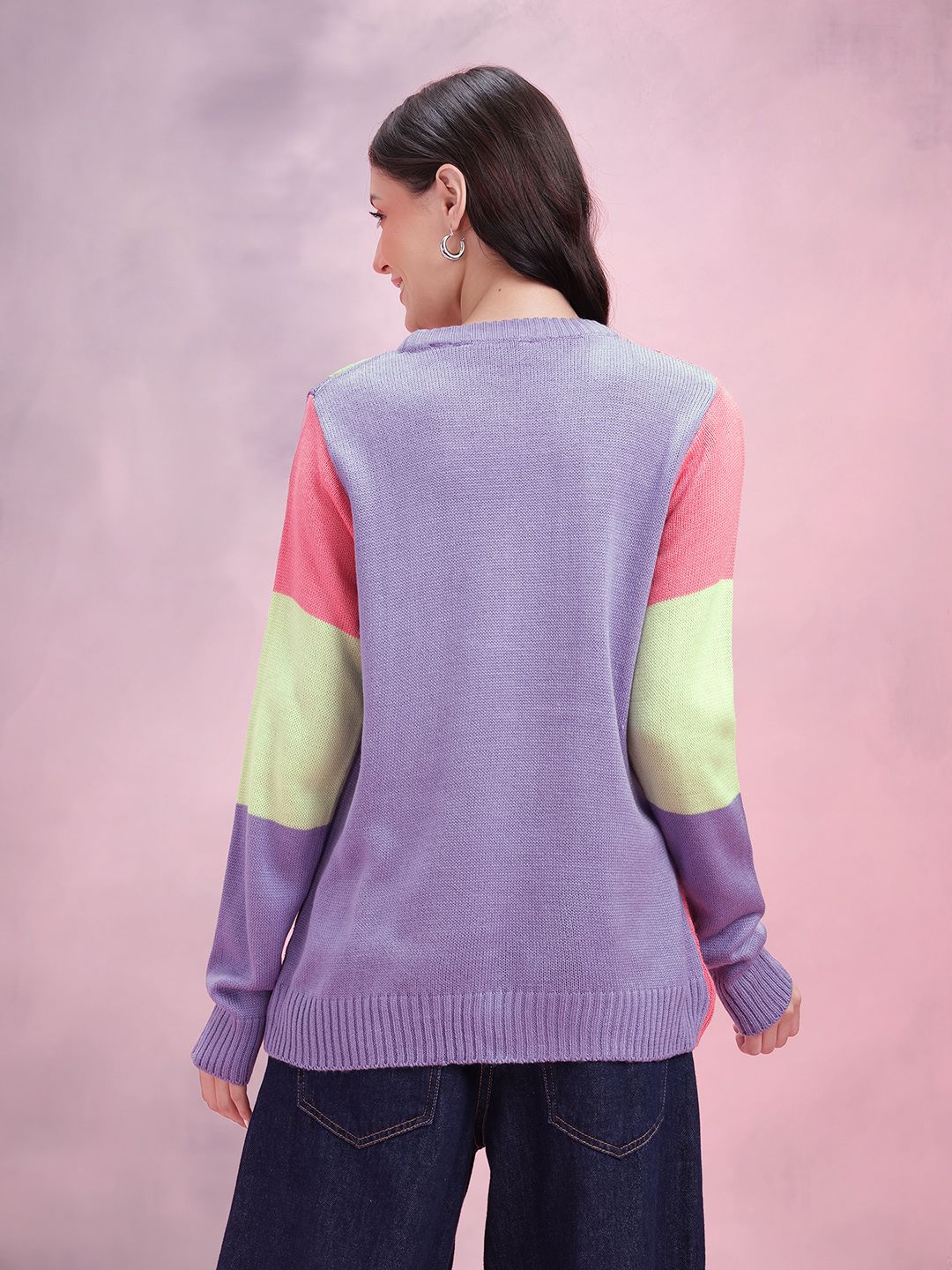 DressBerry Women Self Design Colourblocked Acrylic Pullover