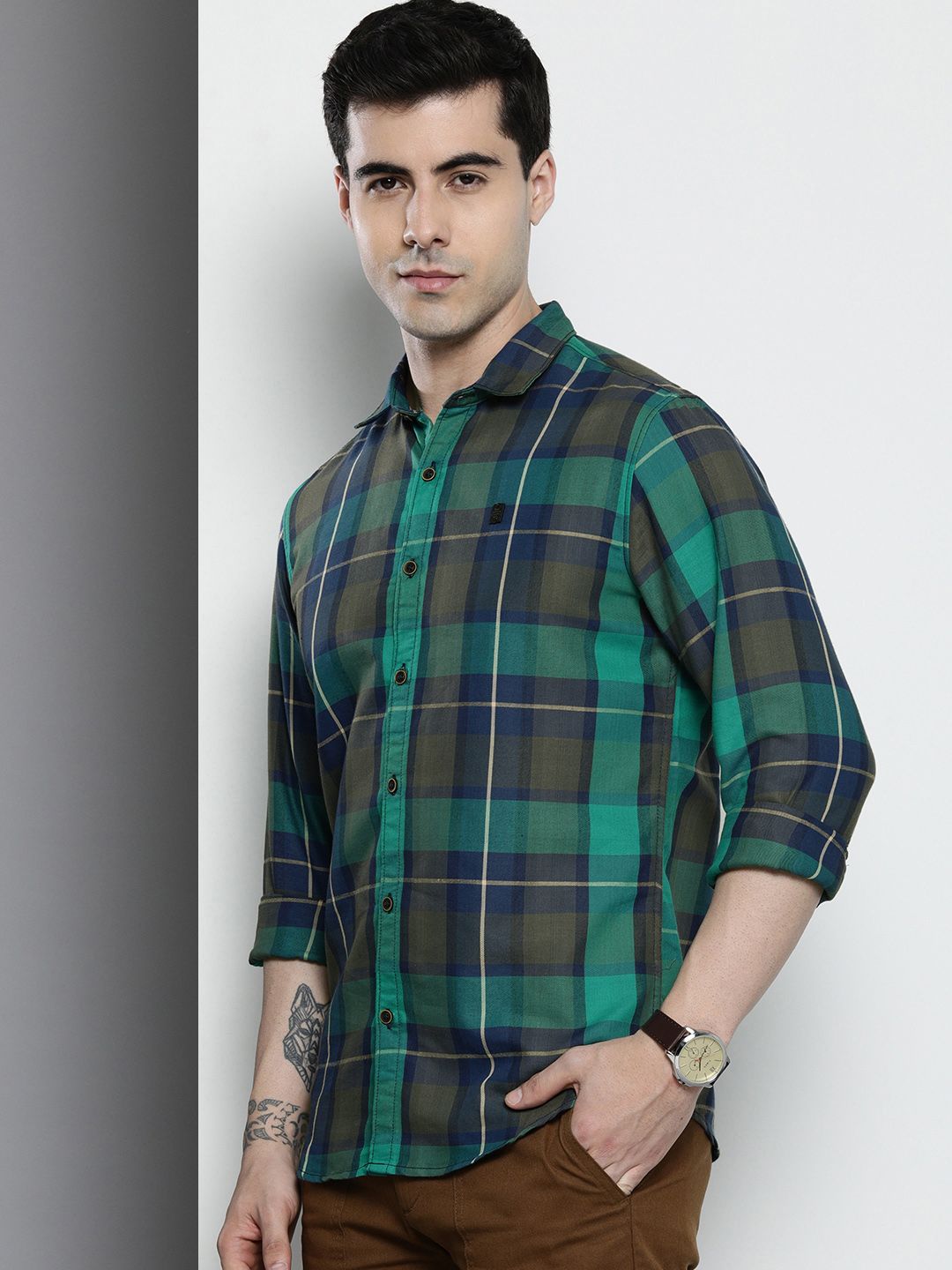 The Indian Garage Co Men Tartan Checked Casual Shirt