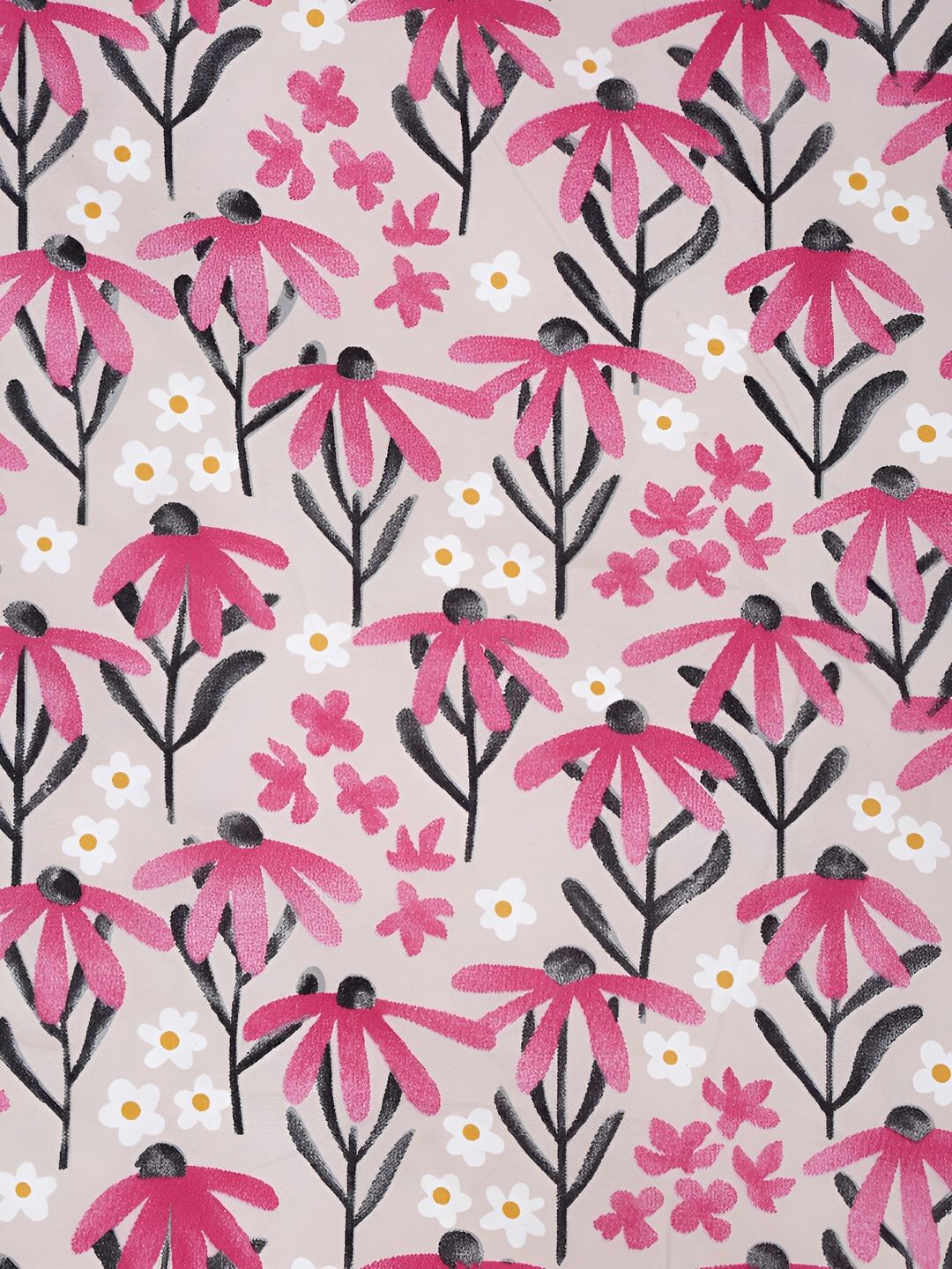 KLOTTHE Pink & White Floral Printed 300TC Super King Bedsheet With 2 Pillow Covers
