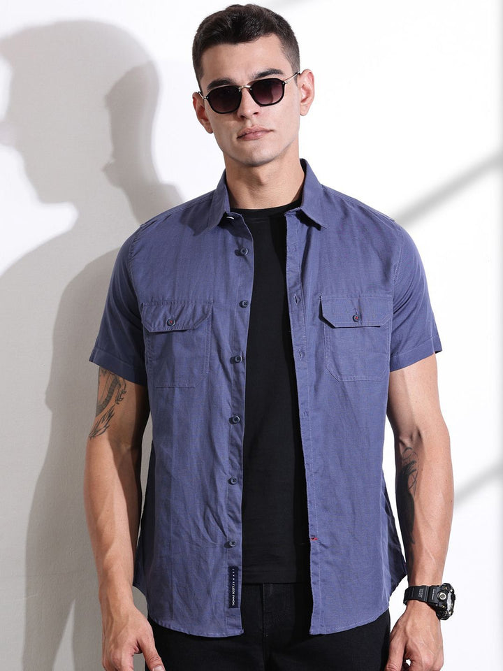 Thomas Scott Men Classic Slim Fit Spread Collar Solid Linen Casual Shirt