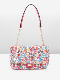 Lino Perros Floral Printed Structured Shoulder Bag With Quilted Detail