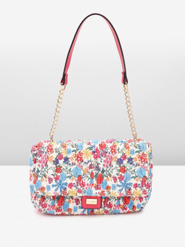 Lino Perros Floral Printed Structured Shoulder Bag With Quilted Detail