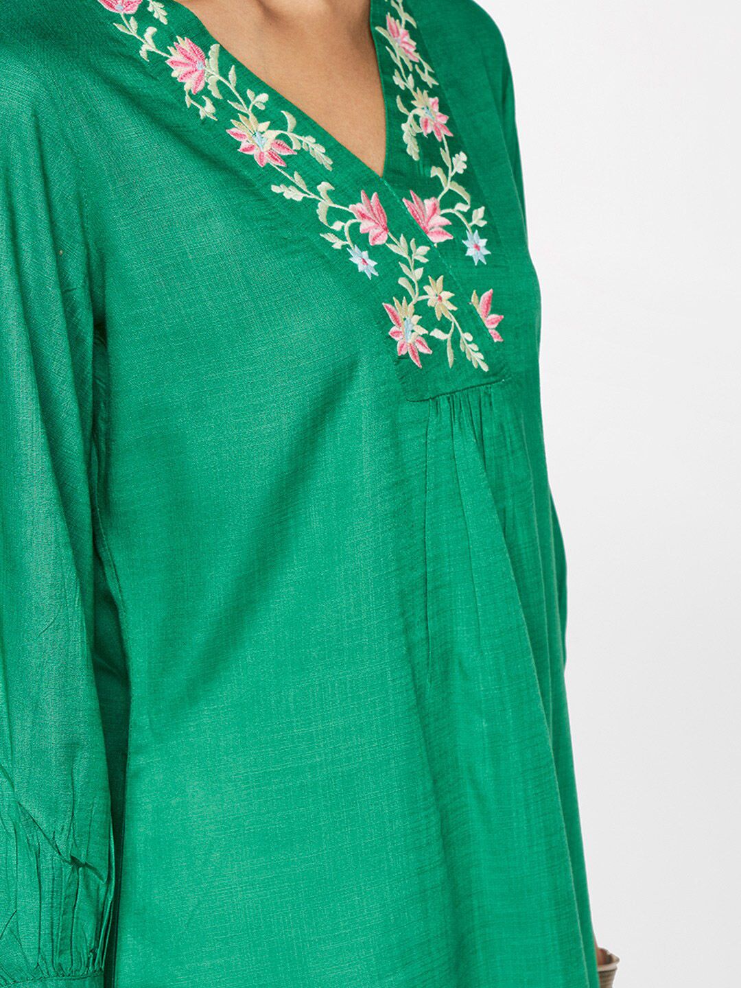 Global Desi V-Neck Embroidered Top